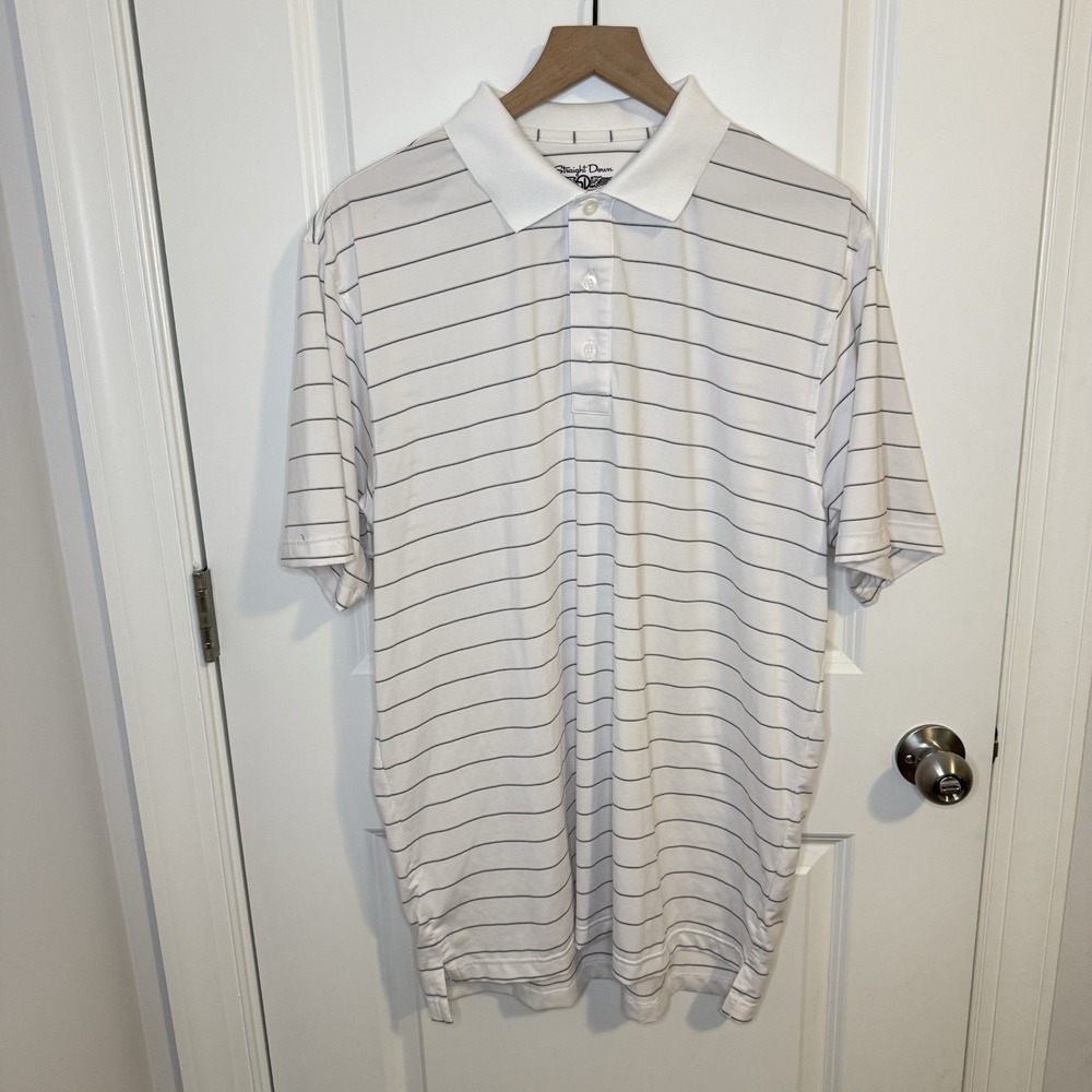 Straight Down Golf Performance Polo Short Sleeve Mens XL White Gray Stripped